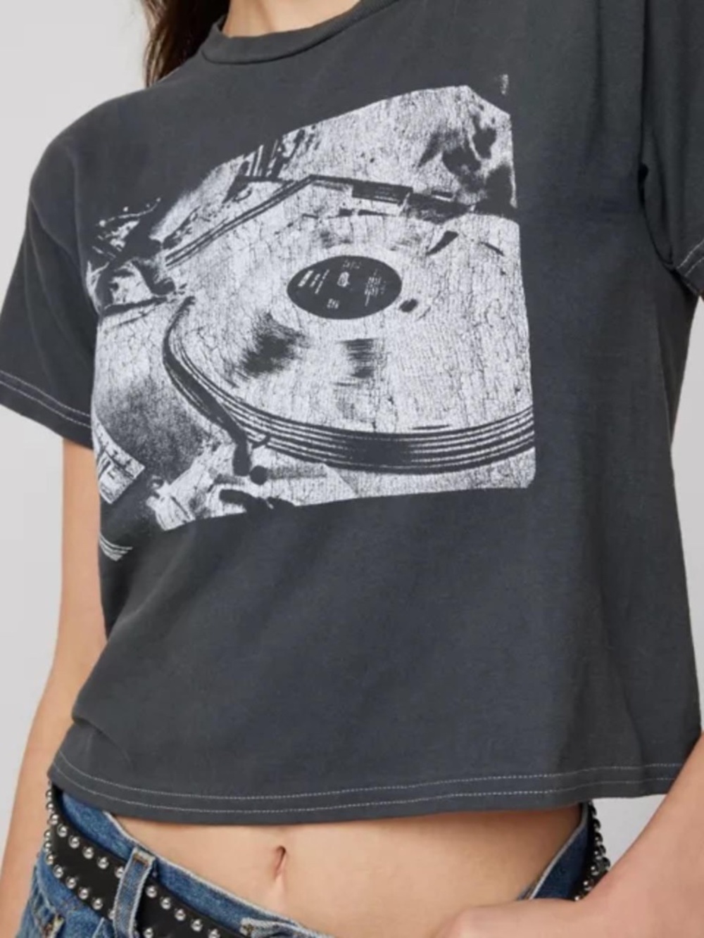 Urban Outfitters Women's Grey and Black T-shirt